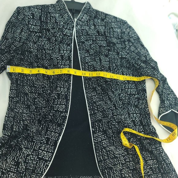Alex Evenings Womens Black Abstract Long Sleeve Open Front Jacket Size Large - Picture 6 of 12